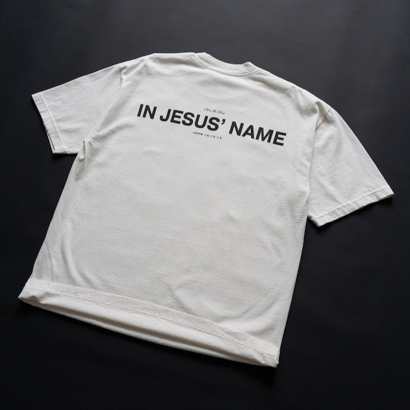 IN JESUS' NAME OVERSIZE T-SHIRT IN CREAM