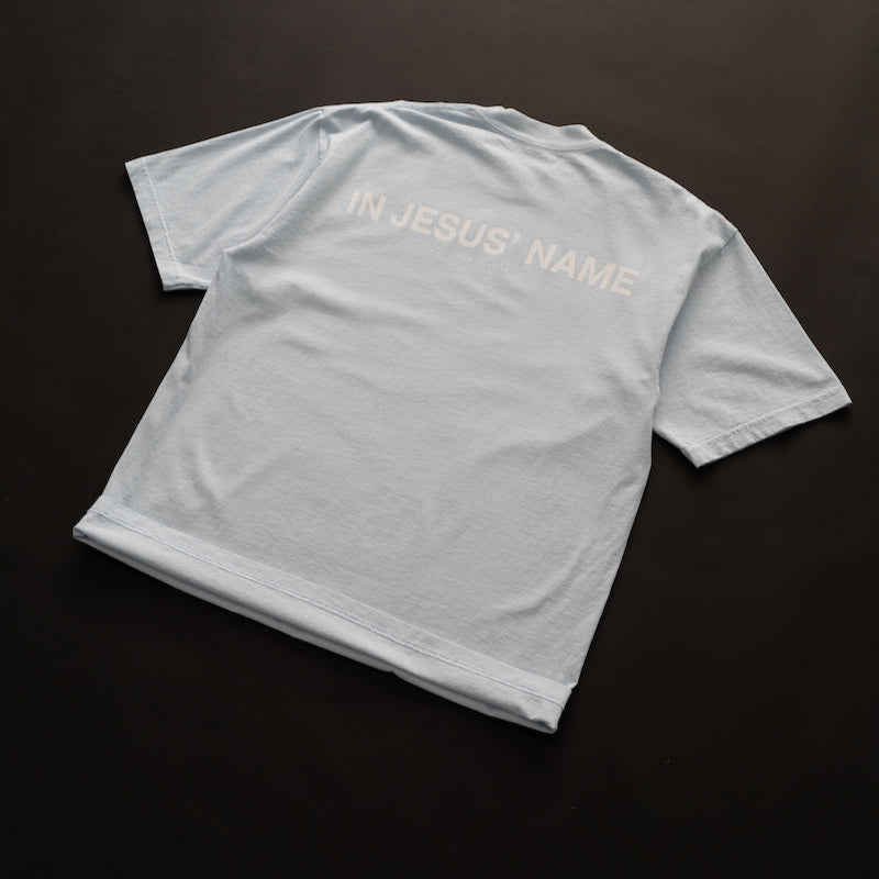 IN JESUS' NAME OVERSIZE T-SHIRT IN LIGHT BLUE