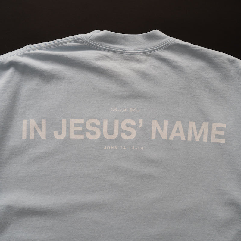 IN JESUS' NAME OVERSIZE T-SHIRT IN LIGHT BLUE