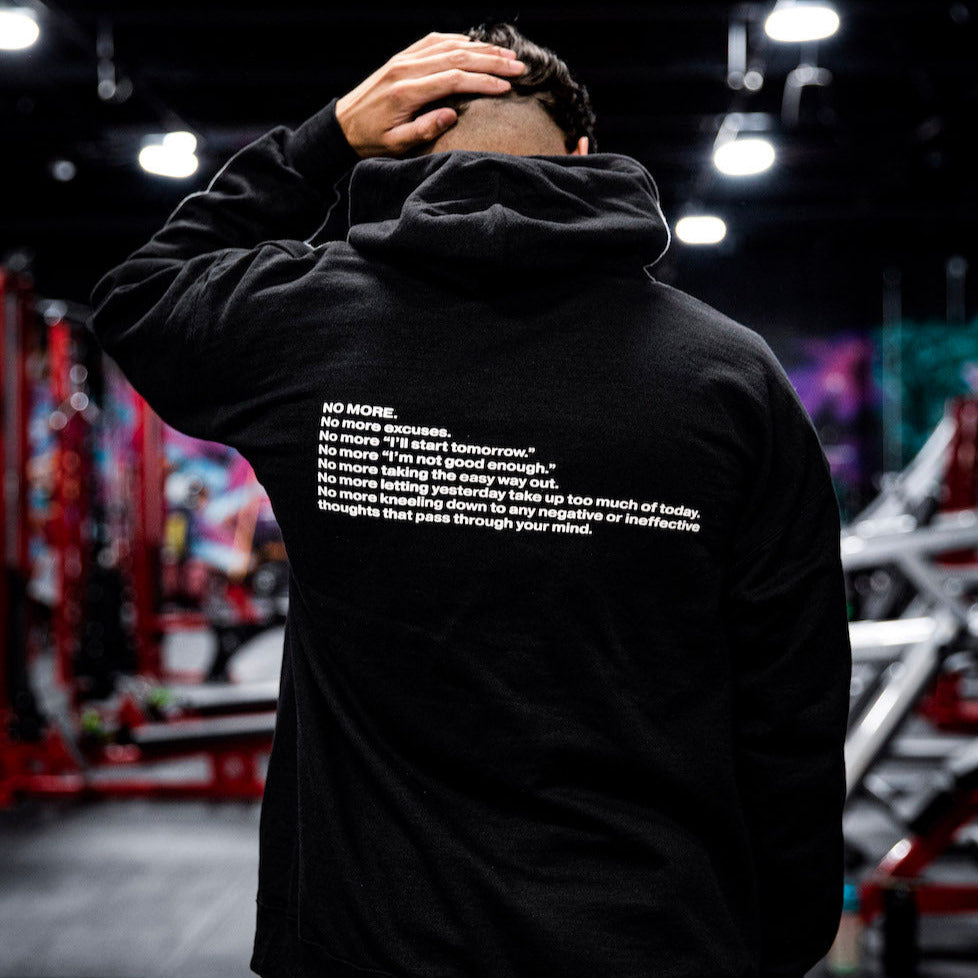 NO EXCUSES HOODIE IN BLACK
