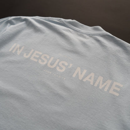 IN JESUS' NAME OVERSIZE T-SHIRT IN LIGHT BLUE