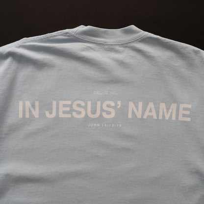IN JESUS' NAME OVERSIZE T-SHIRT IN LIGHT BLUE