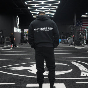 
                  
                    Load image into Gallery viewer, ONE MORE REP HOODIE IN BLACK
                  
                