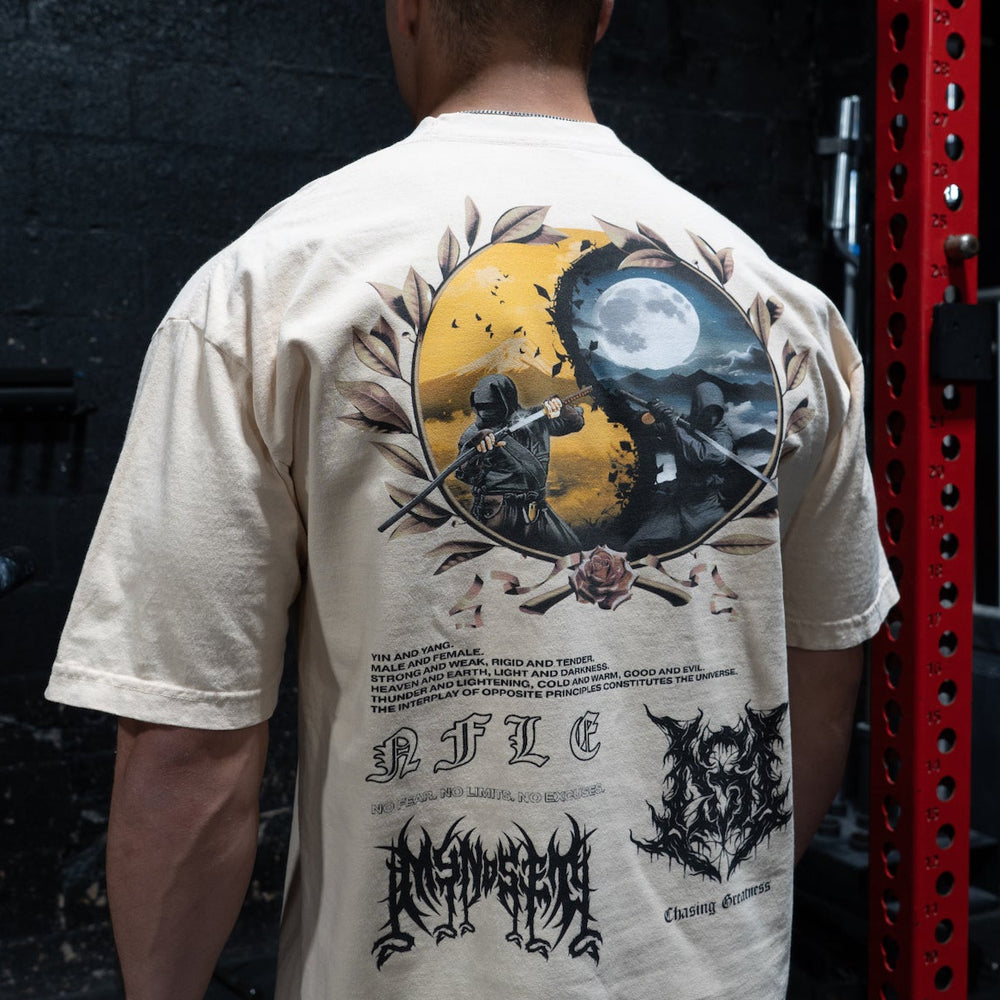 
                  
                    Load image into Gallery viewer, YIN YANG LIGHT &amp;amp; DARKNESS OVERSIZE T-SHIRT IN BEIGE
                  
                