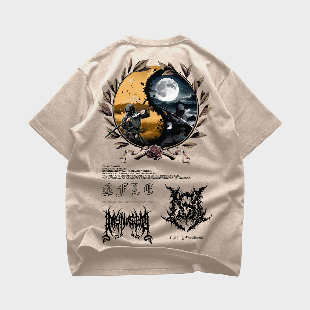 YIN YANG LIGHT & DARKNESS OVERSIZE T-SHIRT IN BEIGE