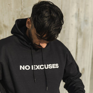 
                  
                    Load image into Gallery viewer, NO EXCUSES HOODIE IN BLACK
                  
                